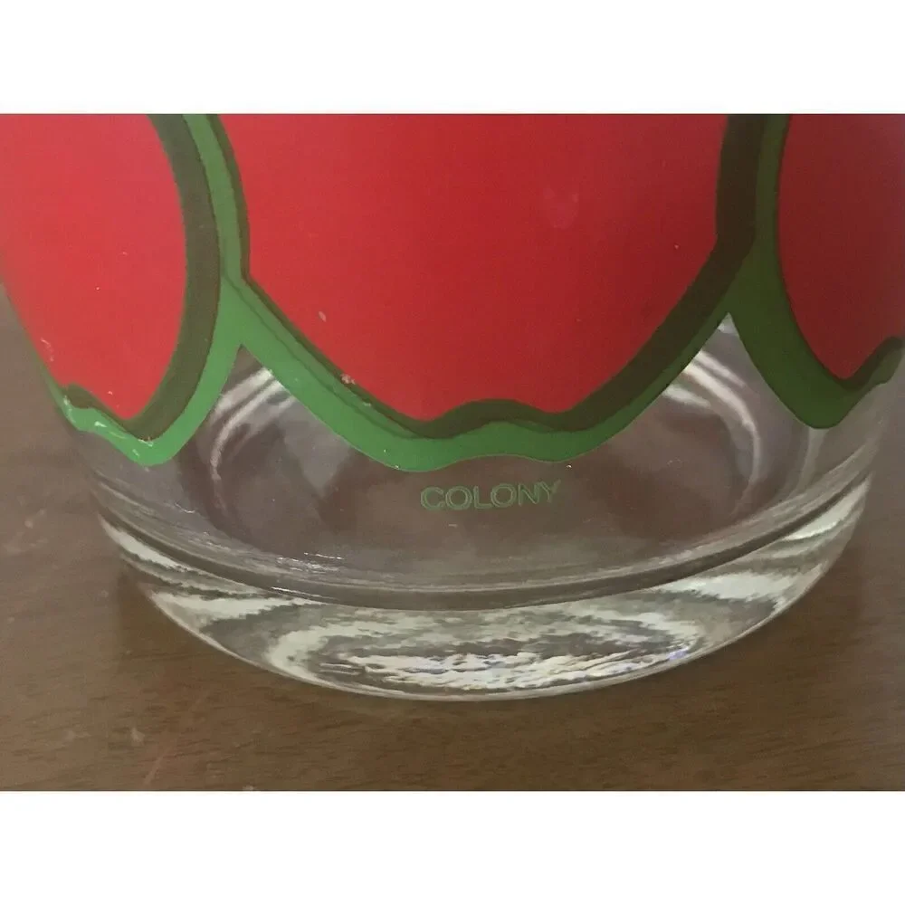 Vintage Red Apple Heavy Glass Ice Bucket Mid Century by Colony 1960s 5